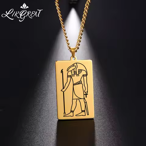 Gold Plated 15 Egyptian God Talisman Pendant Men Women Necklace Egypt God of Magic Wisdom Thoth Ibis