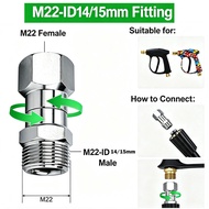 Pressure Washer Swivel Fitting M22-14mm Male to M22 Female Swivel Connector, 360° Swivel Hose Connec