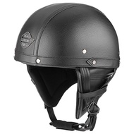 Motorcycle Motorbike Rider Half PU Leather Retro Helmet Visor With Collar Vespa Open Face Half Motor