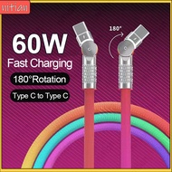 60W Fast Charging Braided Cable 180° Rotatable Type C to Type C Data Cable 0.25M 0.5M 1M 2M 3M Exten
