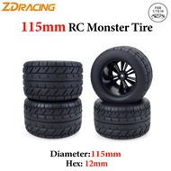 4PCS RC 115mm Monster Truck Car Rubber Tire Wheel Tyre Rim Hub 12mm Hex For RC Buggy Traxxas Savage 