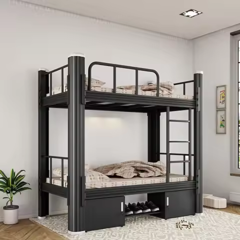 *Durable Steel Twin Size Bunk Bed Frame with Storage Drawers, Modern Design Metal Bed for School Dor