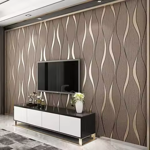 3D Wallpaper stripe wallpaper living room background wallpaper curve stripe TV background wallpaper 
