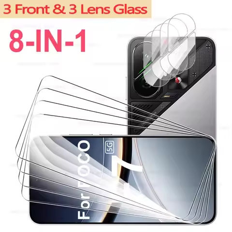 8in1 Camera Lens Glass For Xiaomi Poco F7 9H Crystal Glass Screen Protector Xioami PocoF7 F 7 Poko L