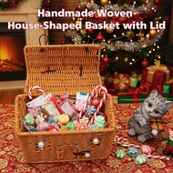 Vintage House Shape Wicker Basket With Lid, Rattan Storage Picnic Basket For Candy Gift Wedding F2w9