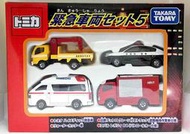 TOMY TOMICA SET 盒組 緊急車兩 5 救急車 警車 作業車 消防車 吊車 SUBARU B4