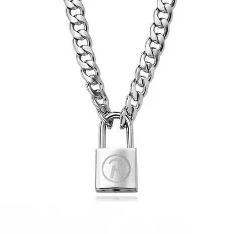 Fashion R lock punk lock Korean version necklace Men's ins Women's fashion disco simple temperament 
