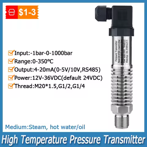 High Temperature Pressure Transmitter 0-350℃ Boiler Steam Hot Water HTF Pressure Sensor 4-20mA Outpu