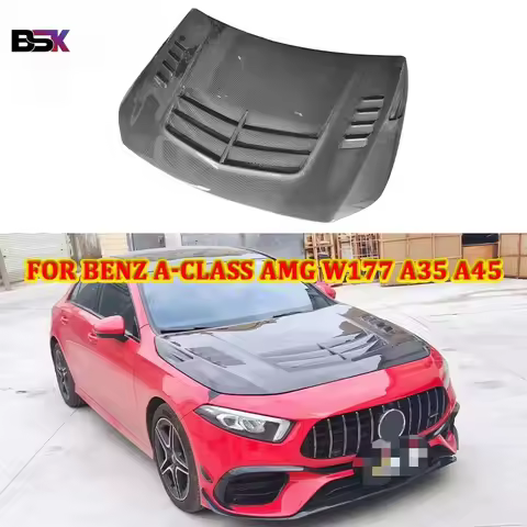 Carbon Fiber VRS Style Front Hood for Mercedes-Benz A-Class W177 A35 A45 AMG Front Engine Valve Hood