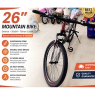Siap Pasang 26 Inch Mountain Bike | Adult Bicycle | Front Suspension | Strong Steel Frame | Ready St