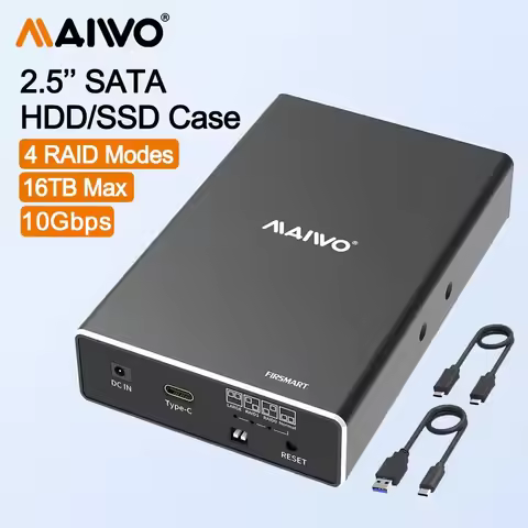 MAIWO Hard Drive Enclosure Dual Bay for 2.5'' SATA SSD/HDD Support 4 RAID Modes Gen2 10Gbps with 16T