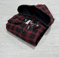 Kemeja pria Hoodie kupluk flanel lengan panjang-kemeja murah-kemeja kotak-kotak hoodie-kemeja kasual
