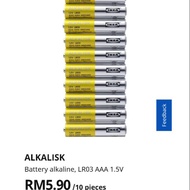 ALKALISK BATTERY IKEA, LR03 AAA 1.5V RM5.90