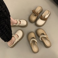 mary jane shoes women shoes Baotou Women's Pearl Thick-Soled Heightening Mary Jane Shoes