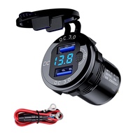 【AiBi Home】-QC 3.0 Dual USB Car Charger Socket 12V/24V USB Charger with Contact Switch for Boat Motorcycle Truck Golf Cart