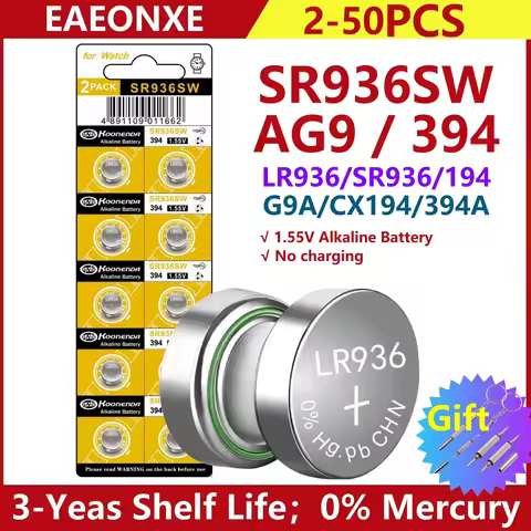 2PCS-50PCS 1.55V AG9 LR936 394 SR936SW CX194 LR45 Button Batteries G9A 194 394A SR936 L936F Cell Coi