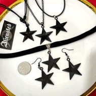 Grunge Gothic Black Star Necklace Choker Bracelet Earrings Punk