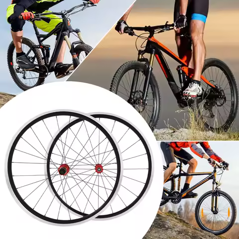 700C Road Bike Front Rear Wheelset 20/24 Spokes Disc Brake for V Brake Ready 300kg Capacity Red Hub