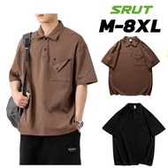 SRUT【M~8XL】Retro Polo Shirts Oversized Top Casual Pocket Half Sleeved Lapel Polo Shirts for Men