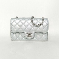 CHANEL CF口蓋包大Mini20銀色羊皮31開銀扣肩背包