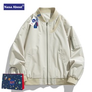 NASA co-branded workwear ชุดเบสบอลผู้ชายขนาดใหญ่เสื้อแจ็คเก็ตนักเรียนชุดเบสบอลเสื้อแจ็คเก็ต HTLB-J88 Black L