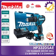 Makita HP332DSAE, 12V 2.0Ah 10mm Cordless Brushless Hammer Driver Drill. Concrete Drill. For Masonry, Wood, Steel