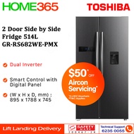 Toshiba 2 Door Side by Side Fridge 514L GR-RS682WE-PMX