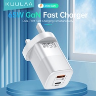 KUULAA 65W GaN 2Ports Charger 40W 45W 35W A+C iiPhone 15 USB C Fast Charger UK GaN Dual 3 Ports Charger Fast Adapter Type c USB A Plug Compatible for Tablet laptop Macbook iPad iPhone 15/14/13/12/11 Samsung  HUAWEI  OPPO and Fast Charging phone
