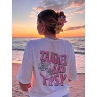 Top.street Oversized t-shirt "TANNED AND TIPSY" t shirt Cotton1 For Chubby Women Cotton Round Neck S
