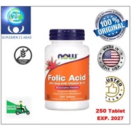 Now foods Brand Folic Acid 800 mcg + Vitamin B-12 supports nerve system and body metabolism 250 tabl