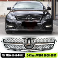 Chrome Black AMG Style Racing Grille With OE Style Emblem Logo For Mercedes Benz C-Class W204 2008-2