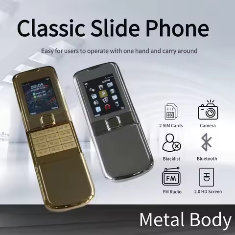 Luxury Classic Retro Slider Elderly Phone Metal Body Feature Phone Dual SIM Speed Dial Blacklist Dur