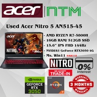 #AN115 USED ACER NITRO 5 Gaming Laptop AN515-45 AMD RYZEN 7-5800H 16GB 512GB SSD NVIDIA RTX3050 4GB 