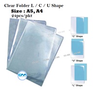 (24pcs/pkt) A4 , A5 Transparent Clear Holder L Shape / U Shape A4 File Folder A5 Paper Folder | A5 /