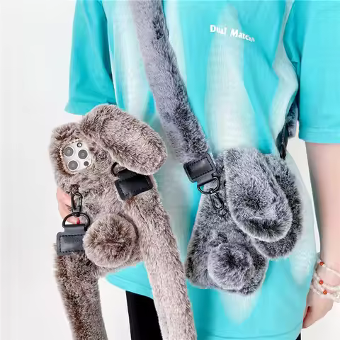 Fluffy Plush Fur Shoulder Strap Case For iPhone 12 Mini 11 13 14 15 Pro Max XS Max XR X SE 2022 6S 6