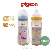 [ Japan Brand ] 330ml Original Pigeon Wide Neck Bottle PPSU With Anti Colic Peristaltic Teat Nipple 