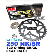 RK Chain Set CFMoto 250NK 250SR 520 KLO2 O-Ring Rivet Black Gold Mettal Sprocket 14T-41T Rantai Orin