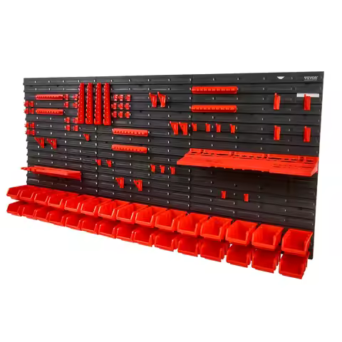 SucceBuy Wall Mounted Storage Bins 30/48-Bin Parts Rack Organizer Garage with Wall Panels Hooks Plas
