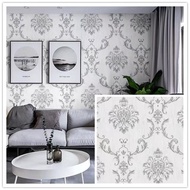 Wallpaper Dinding Ruang Tamu Motif Batik Putih Abu Klasik