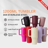 SUNDAYEROO 1200ML Flip Straw Leak Proof Tumbler with Handle & Straw 304 Stainless Steel Tahan Sejuk 