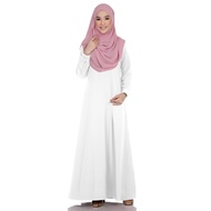 Jubah Putih Muslimah Umrah Murah Wanita Perempuan Cantik Plain Ironless Plus Size White Dress S to 6XL