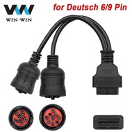 For Deutsch 9Pin J1939 Truck Y Cable to OBD2 16Pin Female Adapter