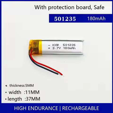 501235 180mAh 3.7V Rechargeable Li Polymer Battery Lithium Ion Cell GPS BT Headset Tracker DIY