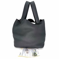 [2547] Hermès 愛馬仕 菜籃子 PICOTIN 22 黑色手提包 銀扣