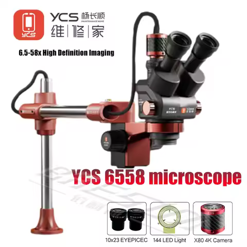 YCS Repair red new 6558X microscope trinocular microscope 10x23 wide-angle eyepiece 6.5X58 objective