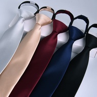 Men Tie Zipper Free Profession Easy Pull Lazy Plain Color Wine Red Business Administration 8cm Gradu