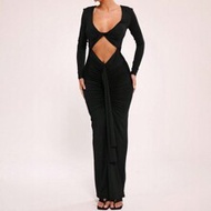 Slinky Cut Out Ruched Drape Maxi Dress Vacation Summer Sexy Holiday Ibiza Wedding Guest Fall Night O