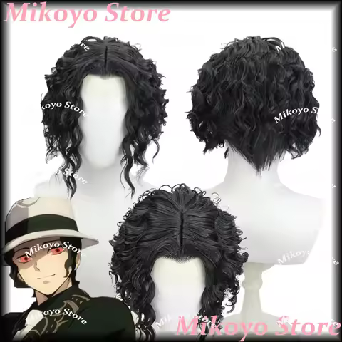 Muzan Kibutsuji Cosplay Wig Middle Part Short Wavy Hair with Widow's Peak Short Wavy Cosplay Hair Bl