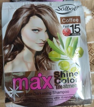 แชมพูเปลี่ยนสีผม Solbol Coffee ( 10 ซอง ) สมุนไพรย้อมผม ปิดผมขาว - สีกาแฟ Max Shine Color Hair Darkening Shampoo