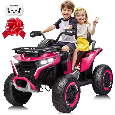 24V Ride on Car, Kids ATV XL Four Wheeler W/EVA Tires, 19-Inch Leather 2 Seater, 800W Motors, Remote